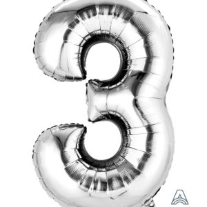 34" Silver Number 3 Balloon