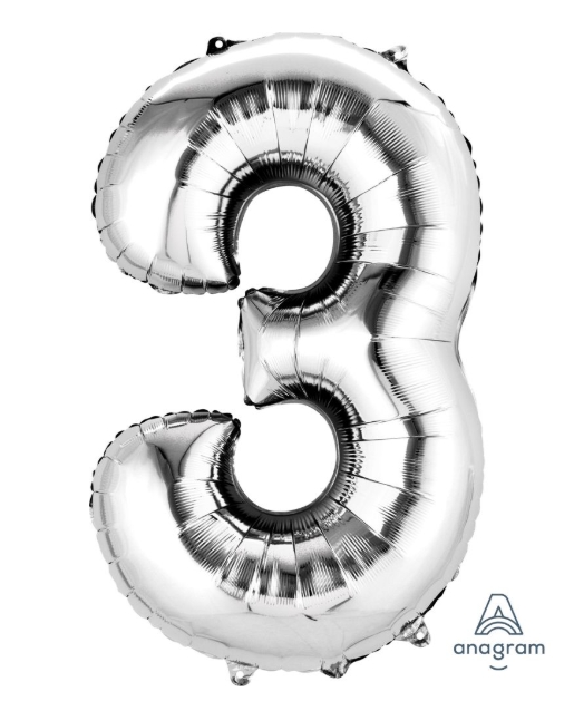 34" Silver Number 3 Balloon