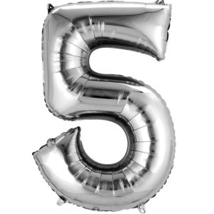 34" Silver Number 5 Balloon