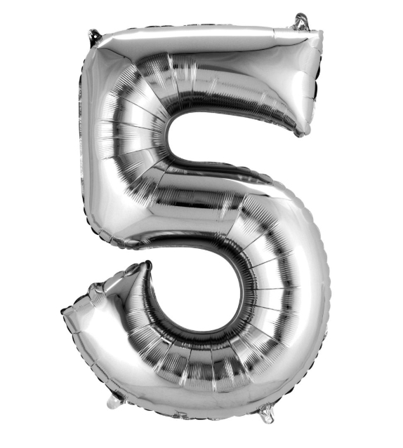 34" Silver Number 5 Balloon