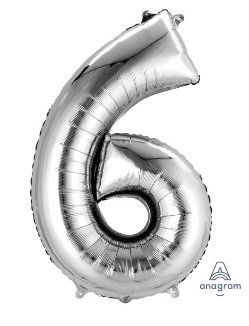 34" Silver Number 6 Balloon