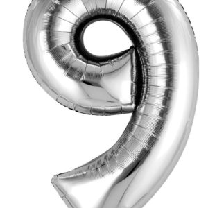34" Silver Number 9 Balloon