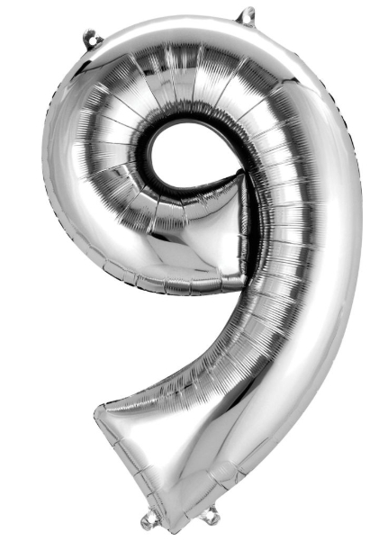 34" Silver Number 9 Balloon