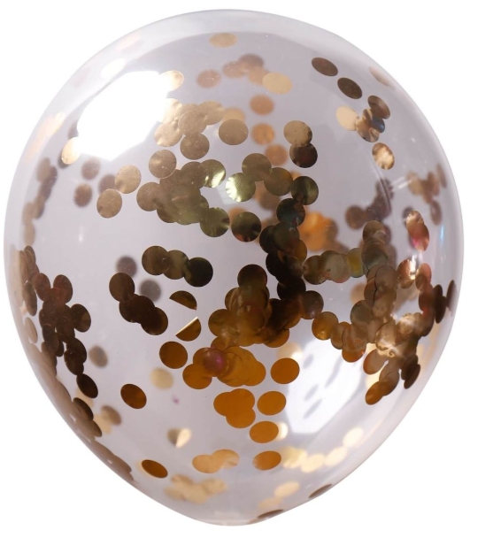 Latex 12" Clear Round Confetti Gold
