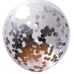 Latex 12" Clear Round Confetti Silver