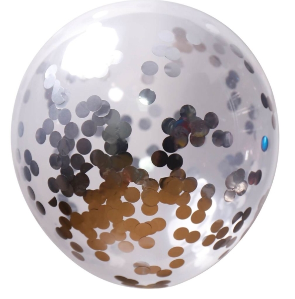 Latex 12" Clear Round Confetti Silver